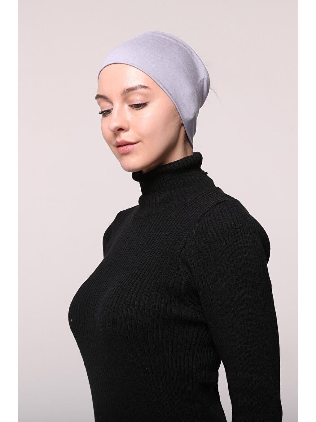 Altobeh Gri Kadın Penye Dikişsiz Tesettür Bandana Bone Spor Saç Bandı - 3