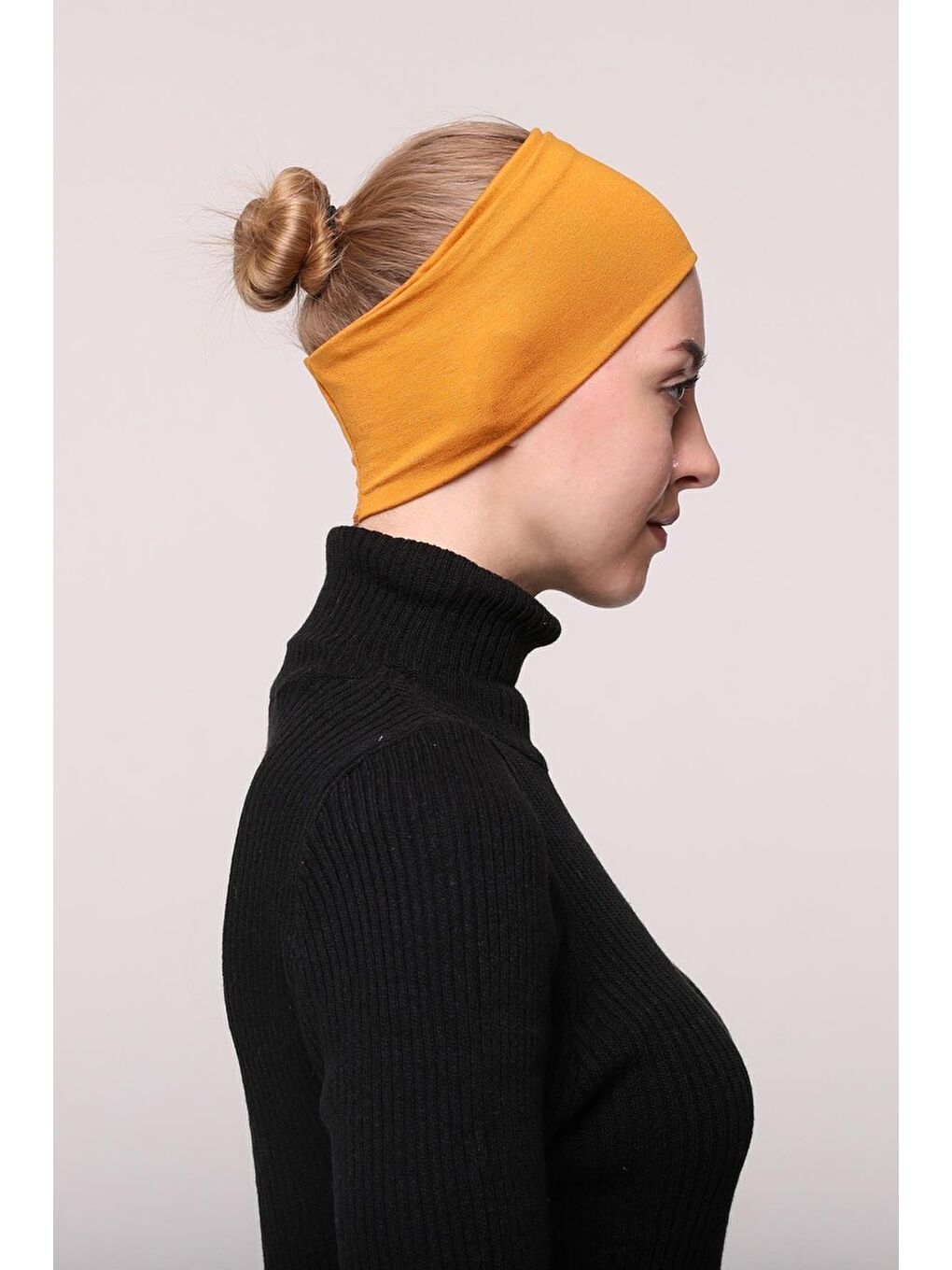 Altobeh Sari Kadın Penye Dikişsiz Tesettür Bandana Bone Spor Saç Bandı