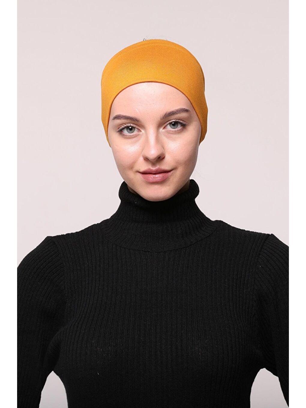 Altobeh Sari Kadın Penye Dikişsiz Tesettür Bandana Bone Spor Saç Bandı - 1