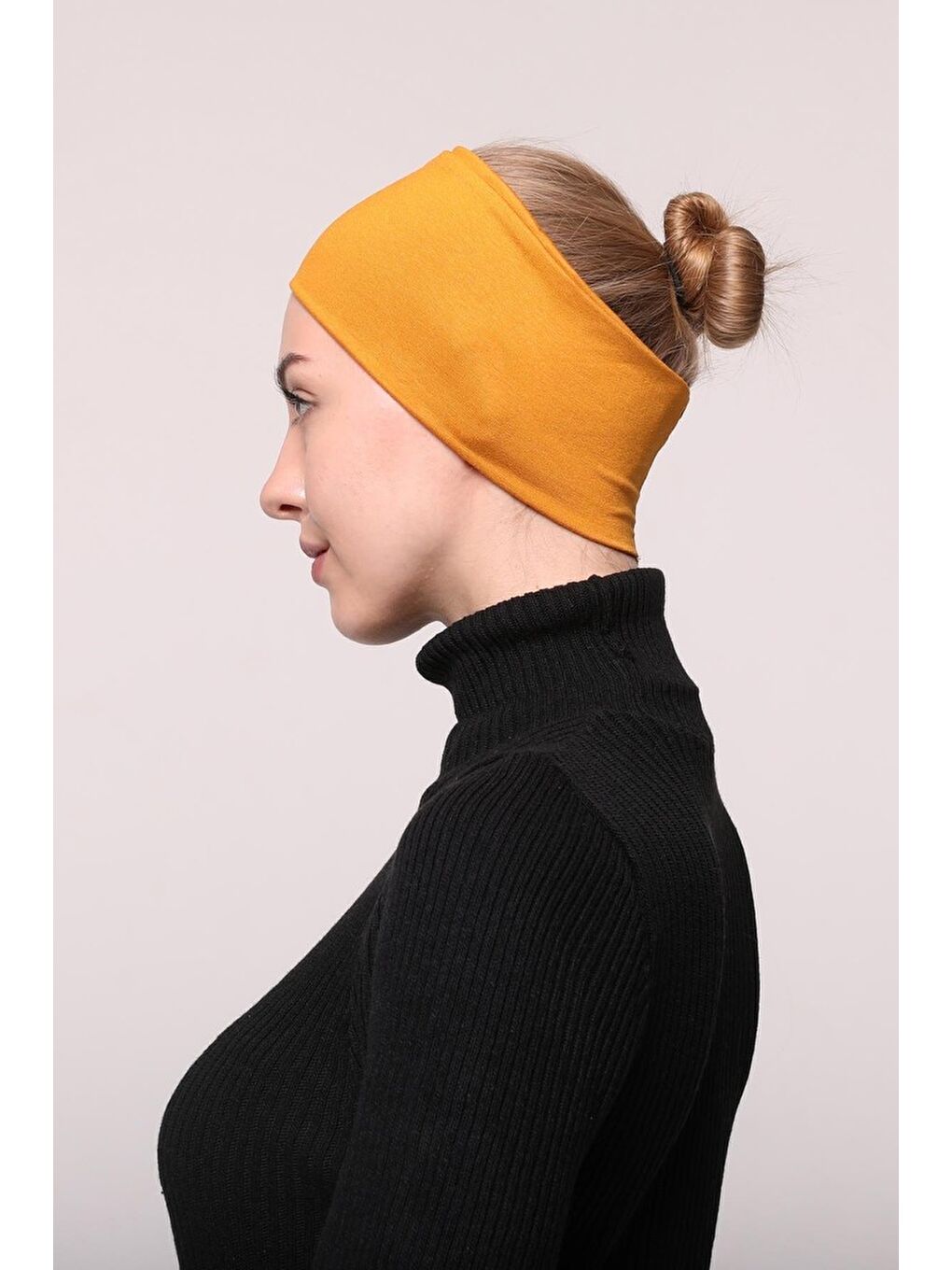 Altobeh Sari Kadın Penye Dikişsiz Tesettür Bandana Bone Spor Saç Bandı - 2