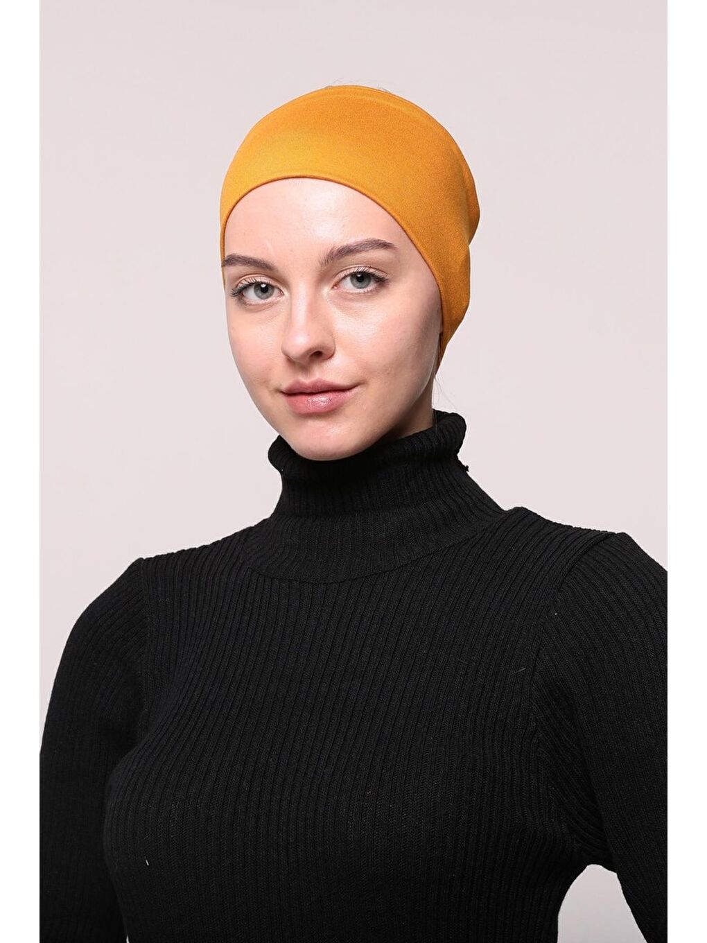 Altobeh Sari Kadın Penye Dikişsiz Tesettür Bandana Bone Spor Saç Bandı - 3
