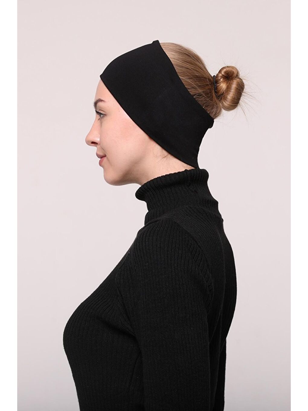 Altobeh Siyah Kadın Penye Dikişsiz Tesettür Bandana Bone Spor Saç Bandı