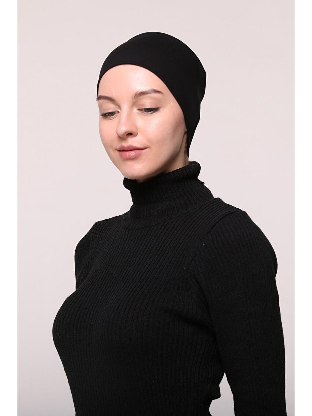 Altobeh Siyah Kadın Penye Dikişsiz Tesettür Bandana Bone Spor Saç Bandı - 2