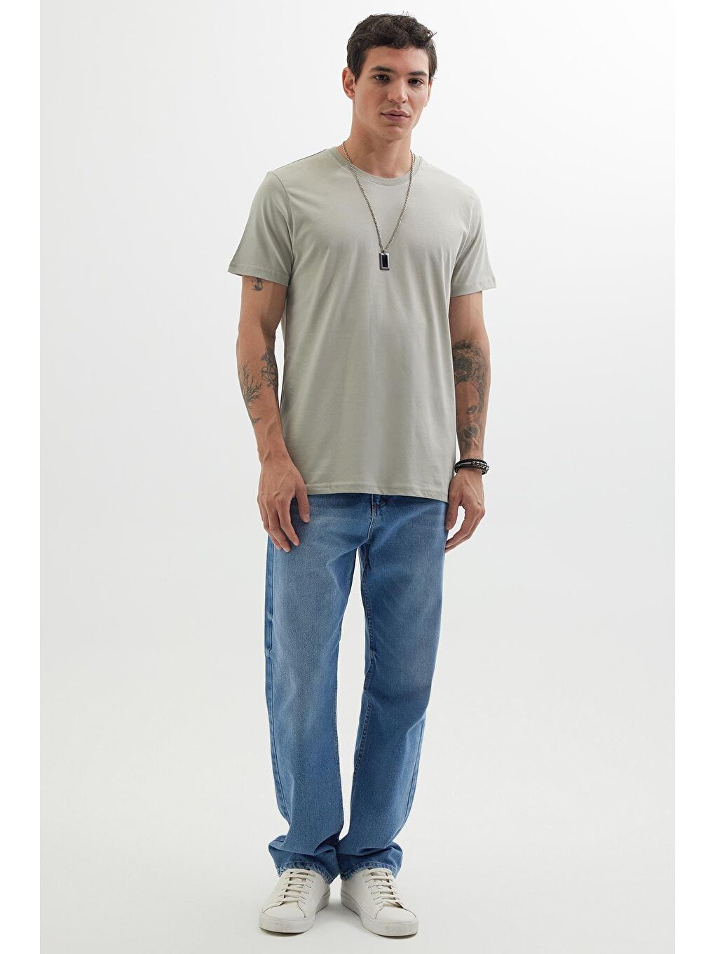 Unisex Slim Fit Dar Kesim %100 Pamuk Yumuşak Dokulu Gri Bisiklet Yaka Tişört-3