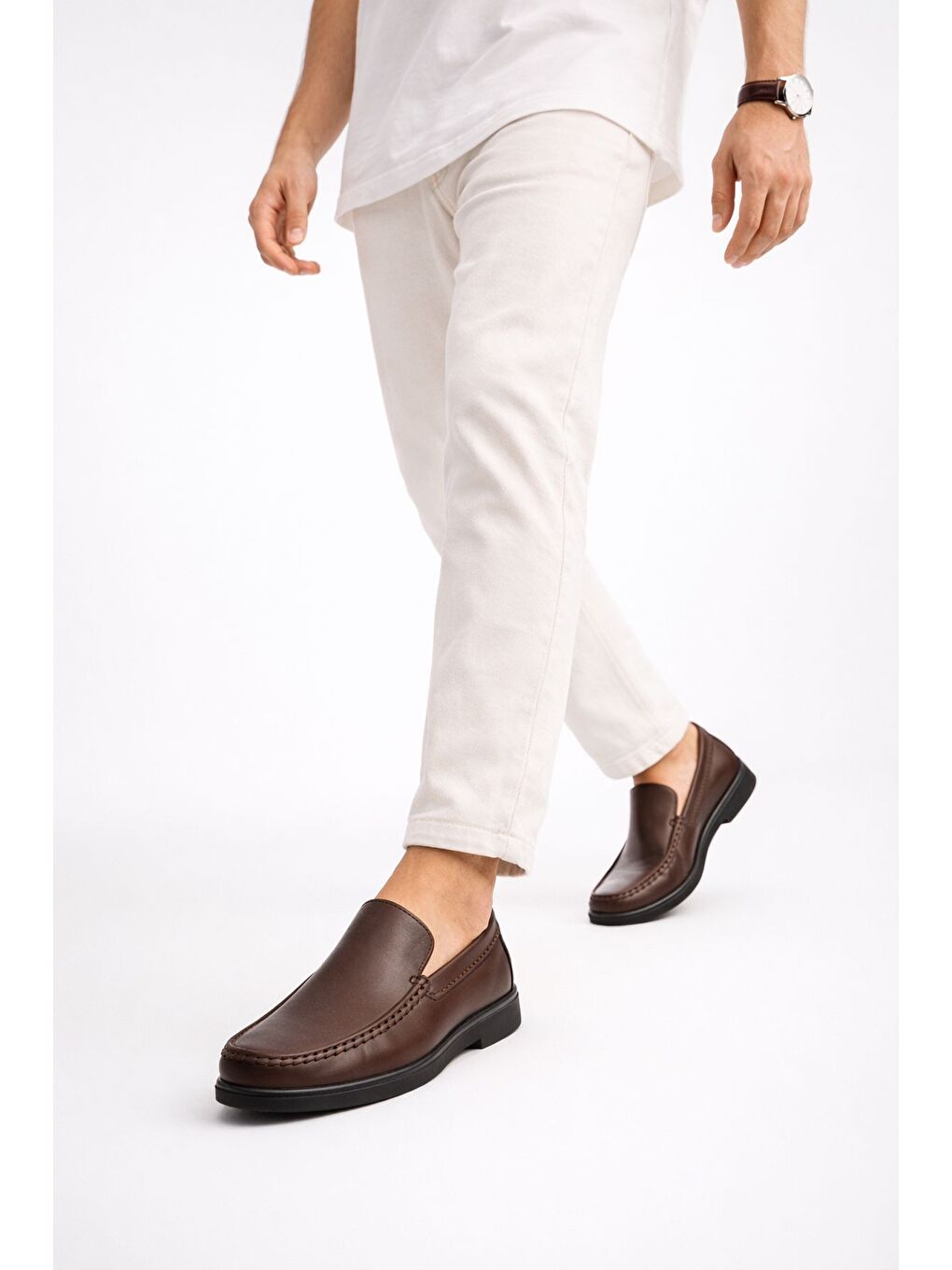 Kahverengi WİNSOR Hakiki Deri Bağcıksız Rahat Taban Erkek Günlük Klasik Loafer Ayakkabı-7