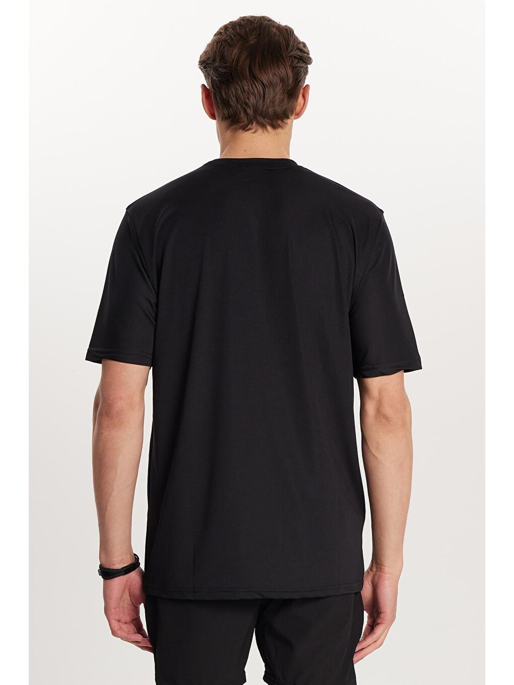 Erkek Standart Fit Pamuklu Düz Basic Baskılı Bisiklet Yaka Siyah Tişört-3