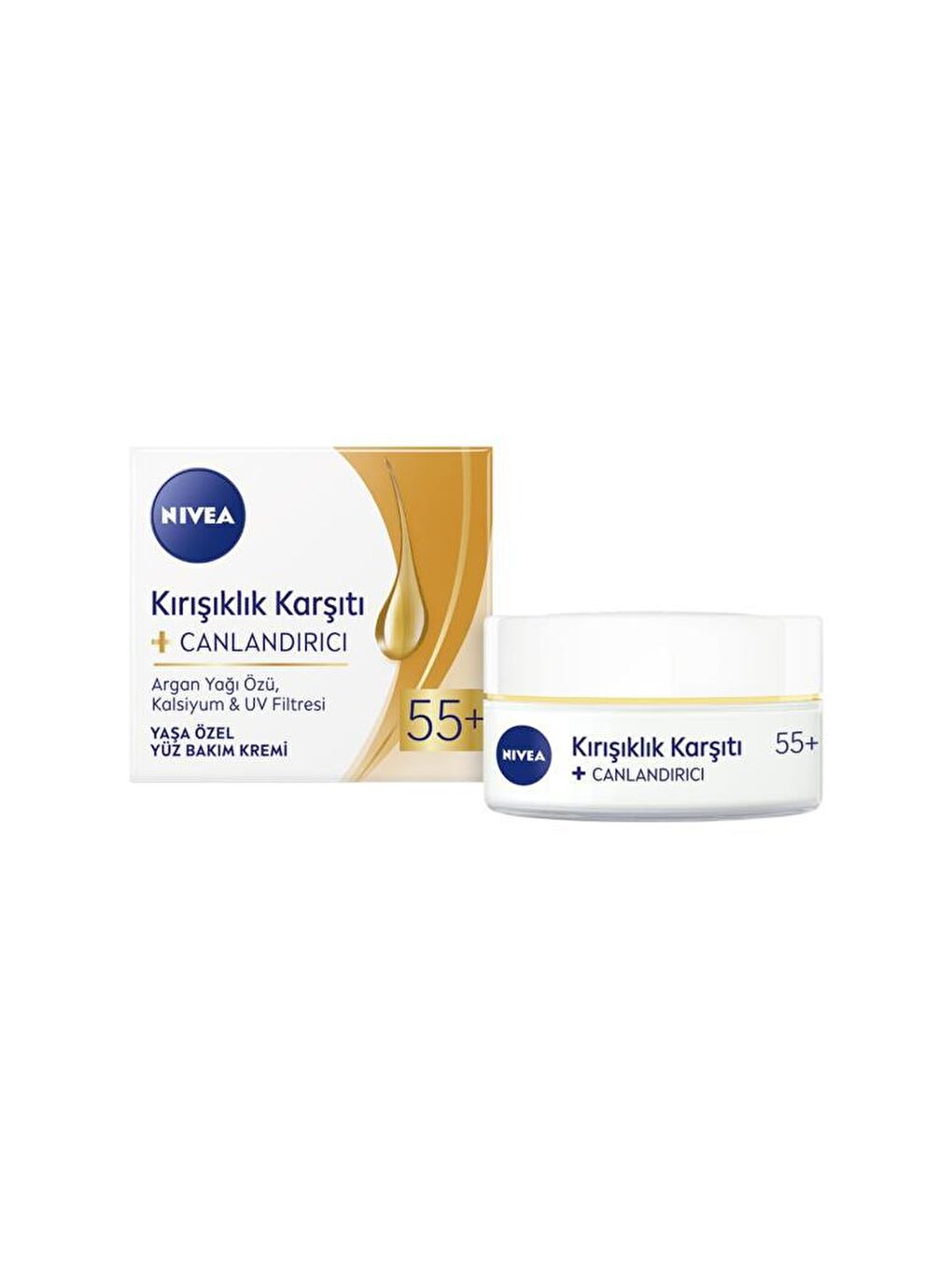 NIVEA Şeffaf Kırışıklık Karşıtı +Canlandırıcı Yüz Bakım Kremi Yaş 55 + 50 ml, Argan Yağı Ve Kalsiyum İçerir