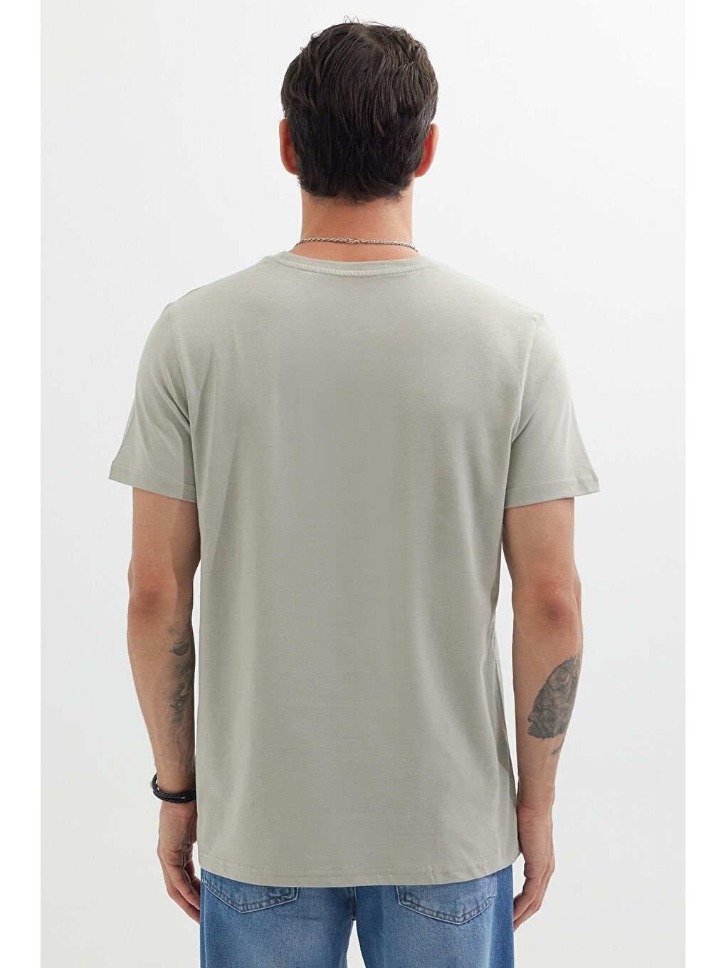 Unisex Slim Fit Dar Kesim %100 Pamuk Yumuşak Dokulu Gri Bisiklet Yaka Tişört-6