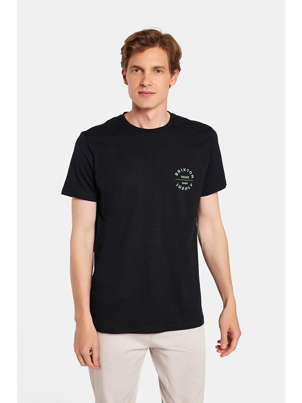 Erkek Slim Fit Dar Kesim %100 Pamuk Yumuşak Dokulu Baskılı Siyah Bisiklet Yaka Tişört-1