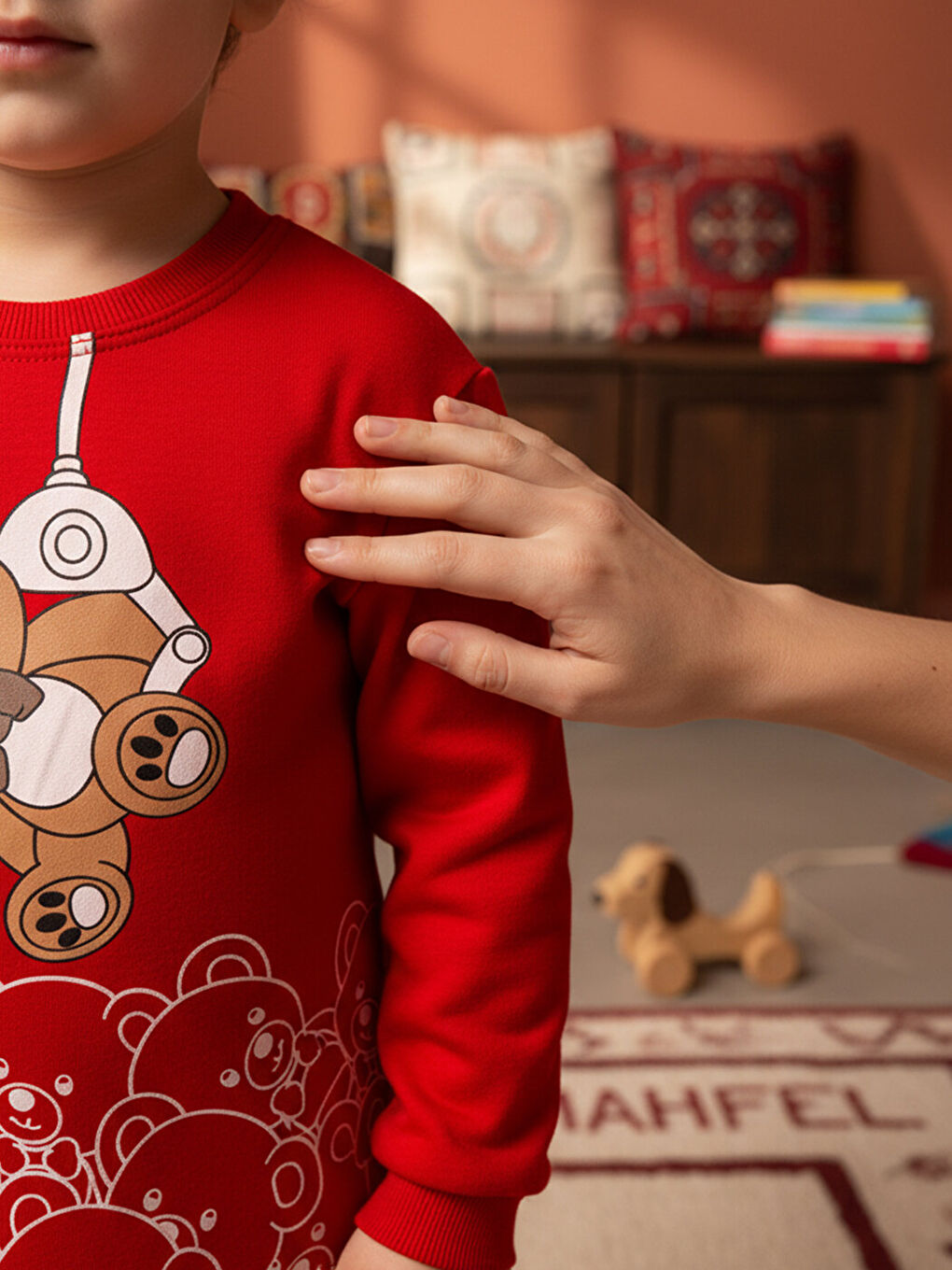 Kahverengi Pamuklu Kiremit Ayıcıklı Çocuk Pijama Takımı 1-6 Yaş-3