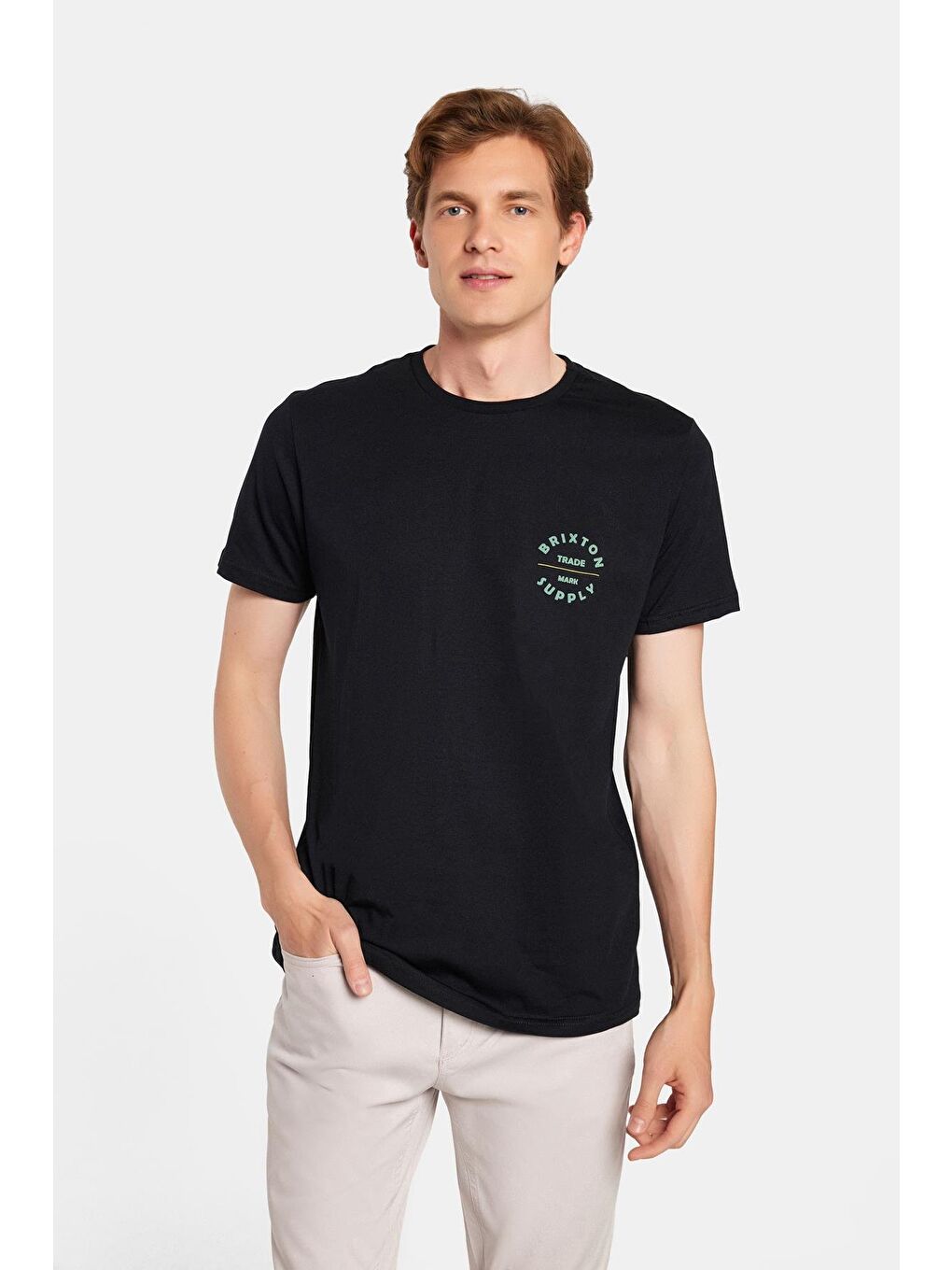 Erkek Slim Fit Dar Kesim %100 Pamuk Yumuşak Dokulu Baskılı Siyah Bisiklet Yaka Tişört-3