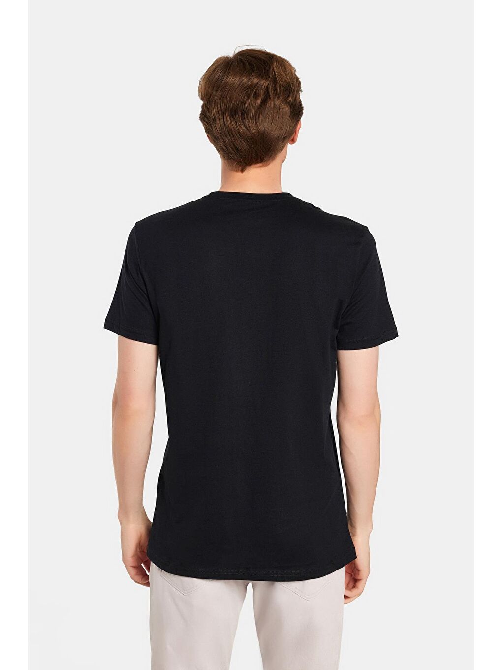 Erkek Slim Fit Dar Kesim %100 Pamuk Yumuşak Dokulu Baskılı Siyah Bisiklet Yaka Tişört-4