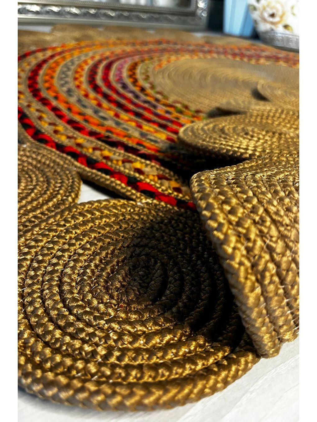 Bej Natural Jüt Halı El Dokuma Hasır Yolluk Bohem Jüt Kilim HMFJUT417 200 x 200 cm-4