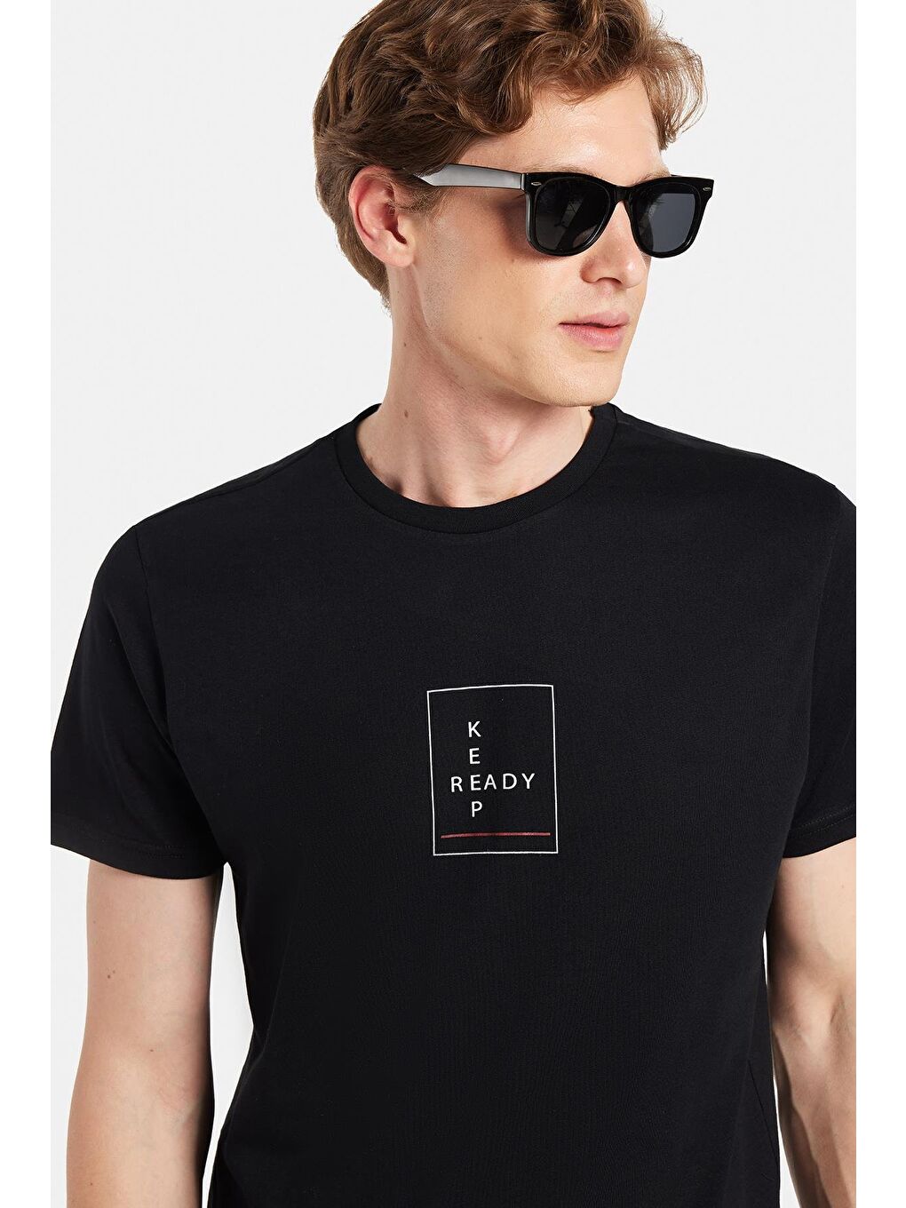 Erkek Slim Fit Dar Kesim %100 Pamuk Yumuşak Dokulu Baskılı Siyah Bisiklet Yaka Tişört