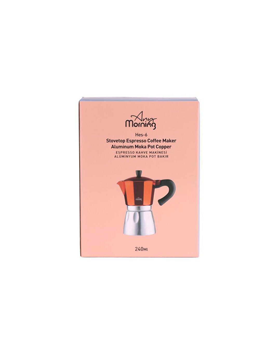 Any Morning Bakır Hes-6 Espresso Kahve Makinesi Alüminyum Moka Pot 240 Ml Bakır - 5