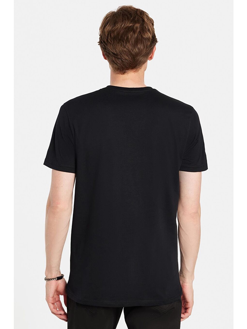 Erkek Slim Fit Dar Kesim %100 Pamuk Yumuşak Dokulu Baskılı Siyah Bisiklet Yaka Tişört-4