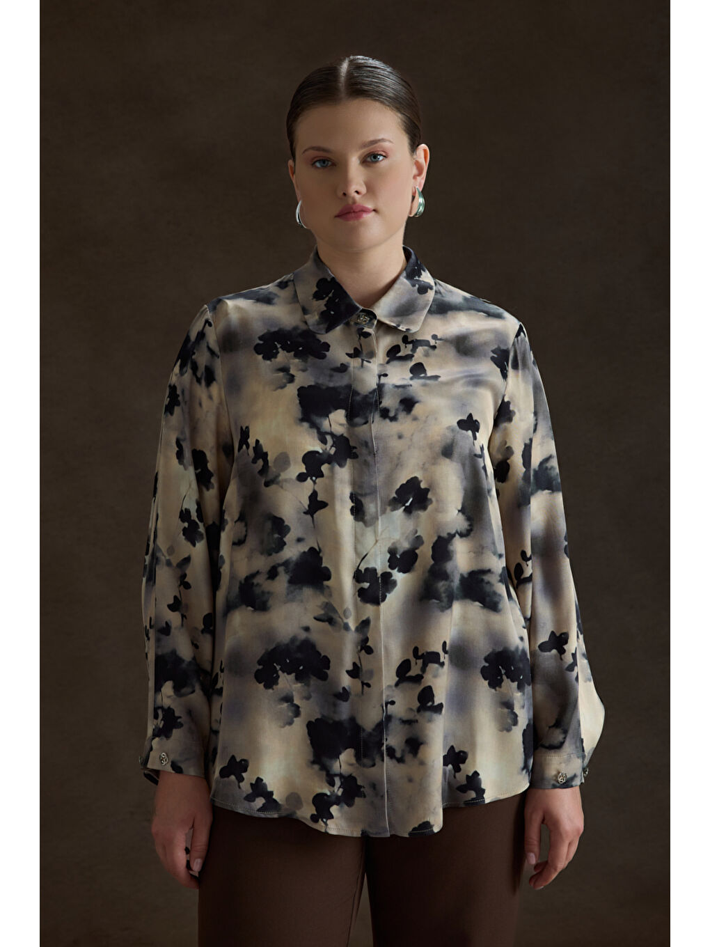 Bej Desenli Viscon Bluz-1