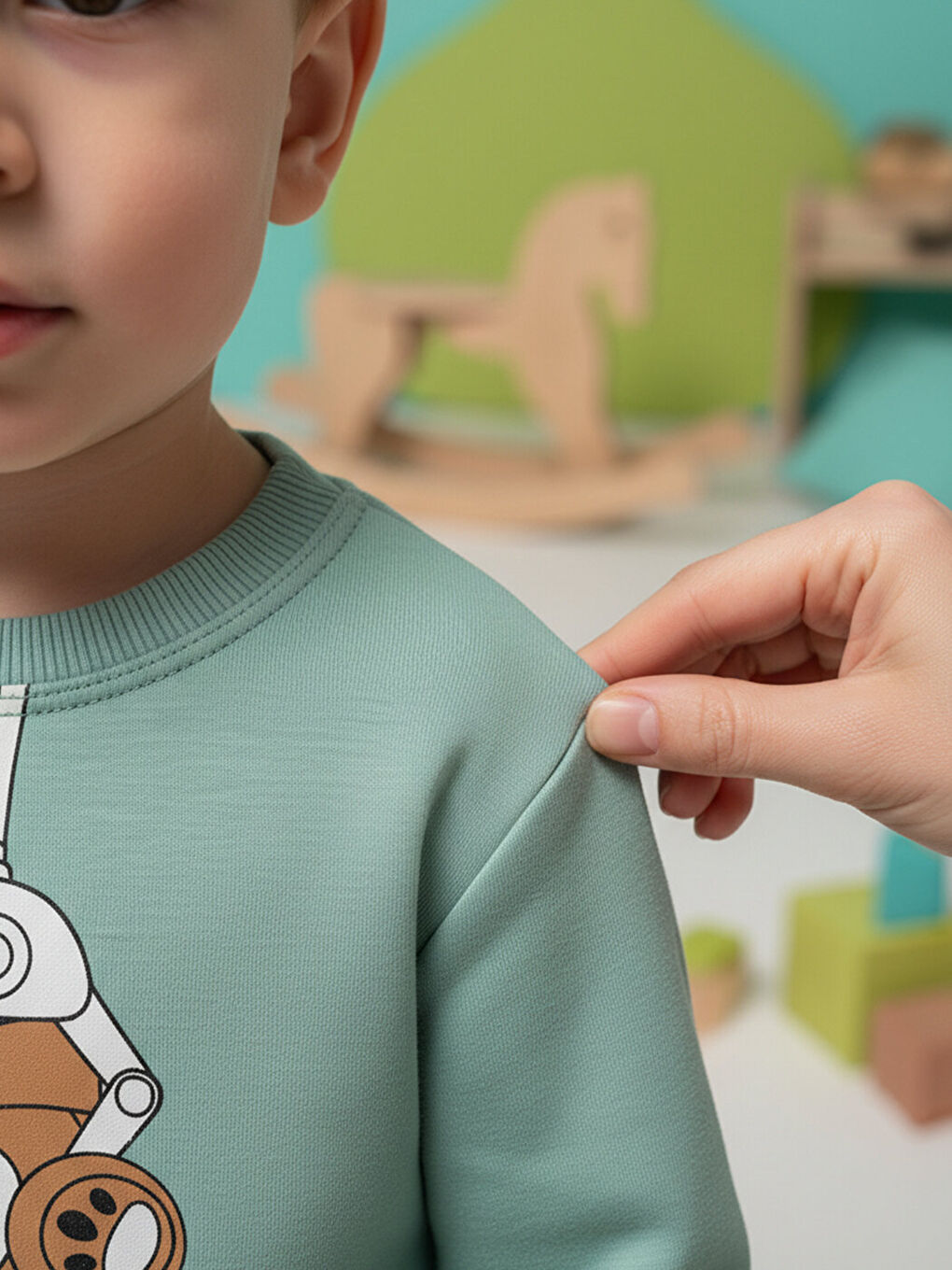 Premium Yeşil Ayıcıklı Çocuk Pijama Takımı 1-6 Yaş-5