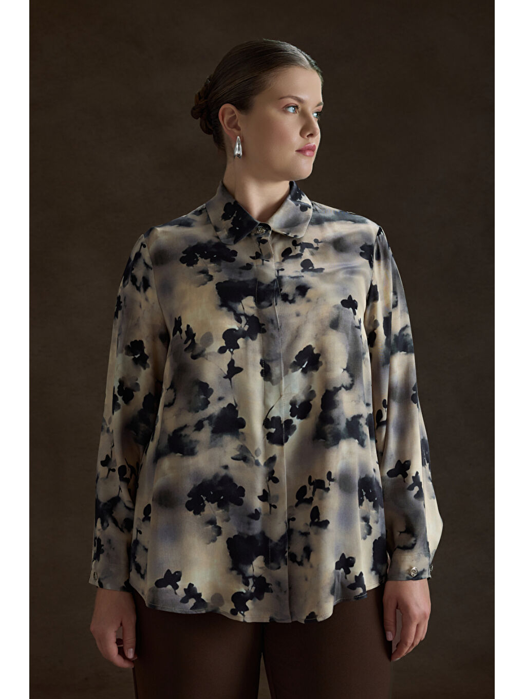 Bej Desenli Viscon Bluz-2