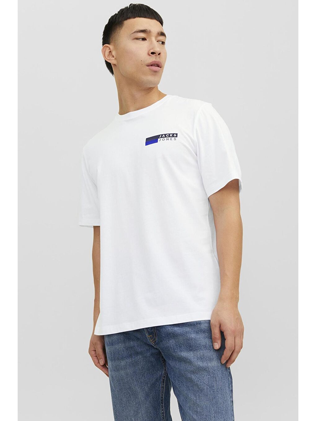 Jack & Jones Beyaz Pamuklu Slim Fit Bisiklet Yaka Erkek T Shirt 12233999