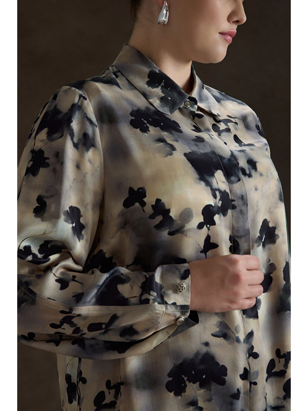 Bej Desenli Viscon Bluz-3