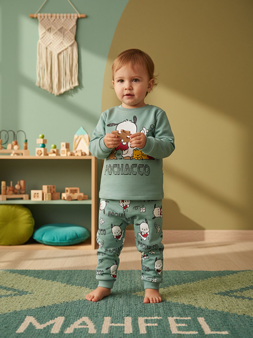 Mor %100 Pamuklu Kız Çocuk Yeşil Yavru Köpekli Çocuk Pijama Takımı 1-6 Yaş-1