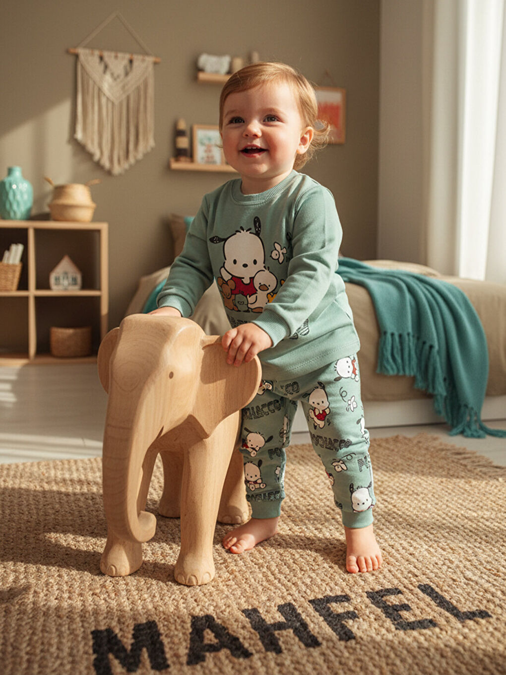 Mor %100 Pamuklu Kız Çocuk Yeşil Yavru Köpekli Çocuk Pijama Takımı 1-6 Yaş-2