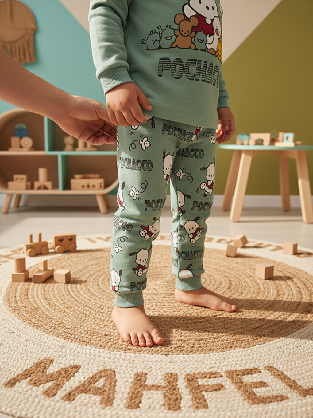 Mor %100 Pamuklu Kız Çocuk Yeşil Yavru Köpekli Çocuk Pijama Takımı 1-6 Yaş-3