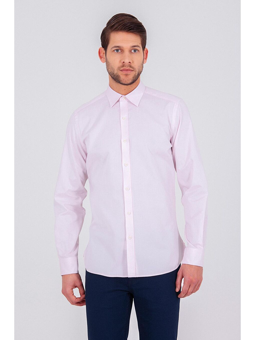 Hatemoğlu Pembe Slim Fit Düz 100% Pamuk Uzun Kol Oxford Gömlek