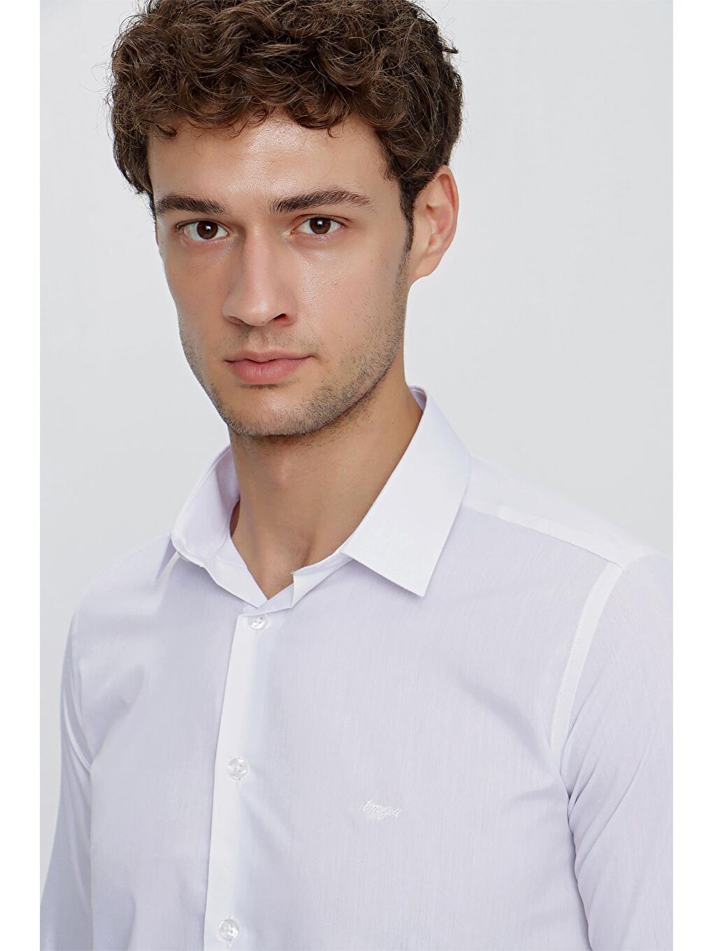 Beyaz Uzun Kol Düz Bez Ayağı 041 Sert Yaka Basic Slim Fit Gömlek 1004245057-5