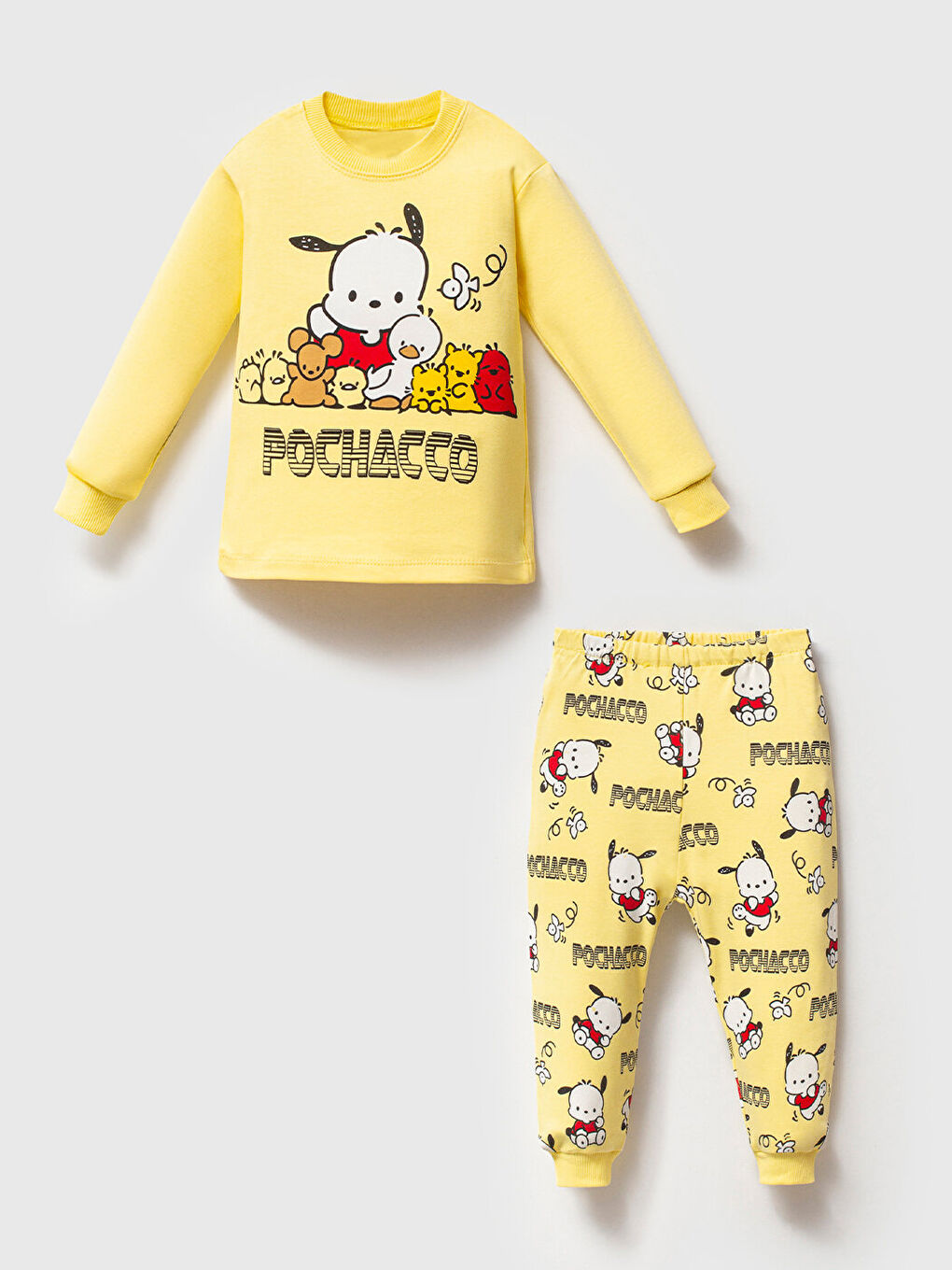 %100 Pamuklu Premium Kız Çocuk Sarı Yavru Köpekli Çocuk Pijama Takımı 1-6 Yaş