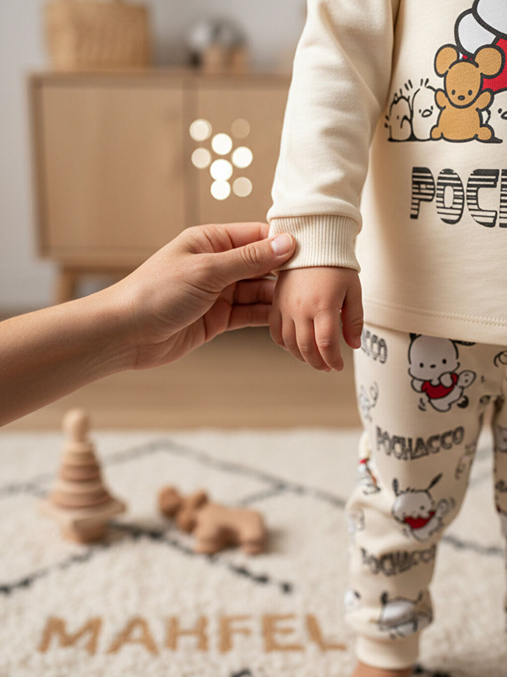 Premium %100 Pamuklu Ekru Yavru Köpekli Çocuk Pijama Takımı 1-6 Yaş-3