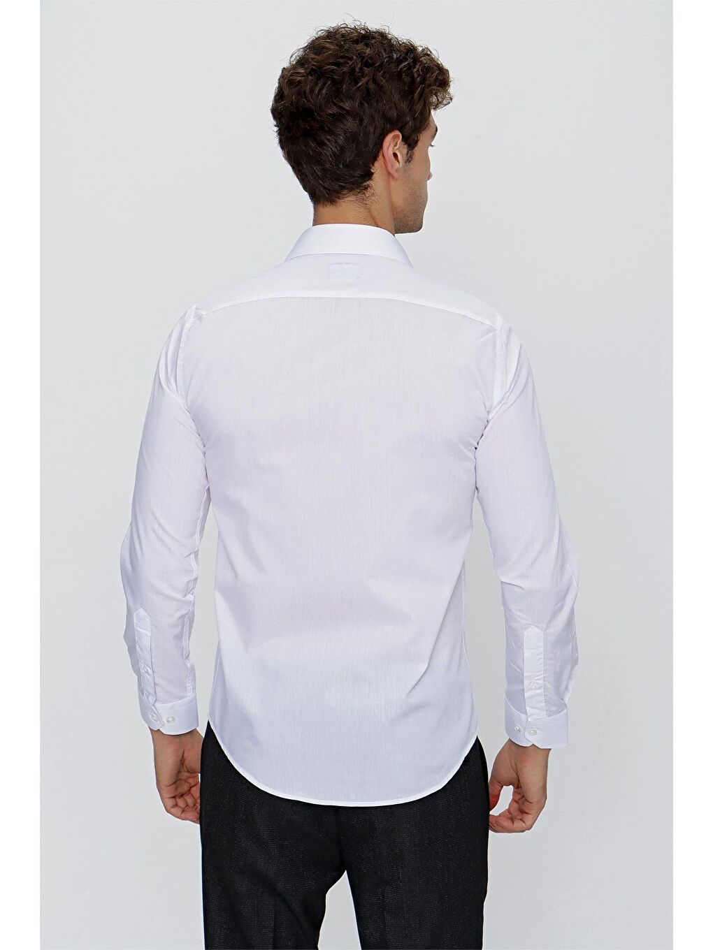 Beyaz Uzun Kol Düz Bez Ayağı 041 Sert Yaka Basic Slim Fit Gömlek 1004245057-6
