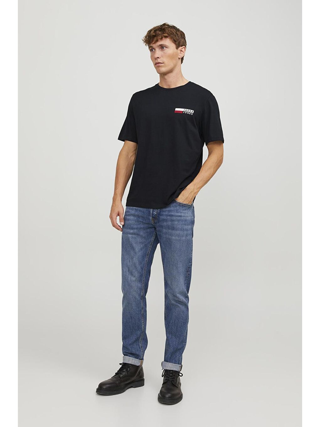 Jack & Jones Siyah Pamuklu Slim Fit Bisiklet Yaka Erkek T Shirt 12233999 - 1