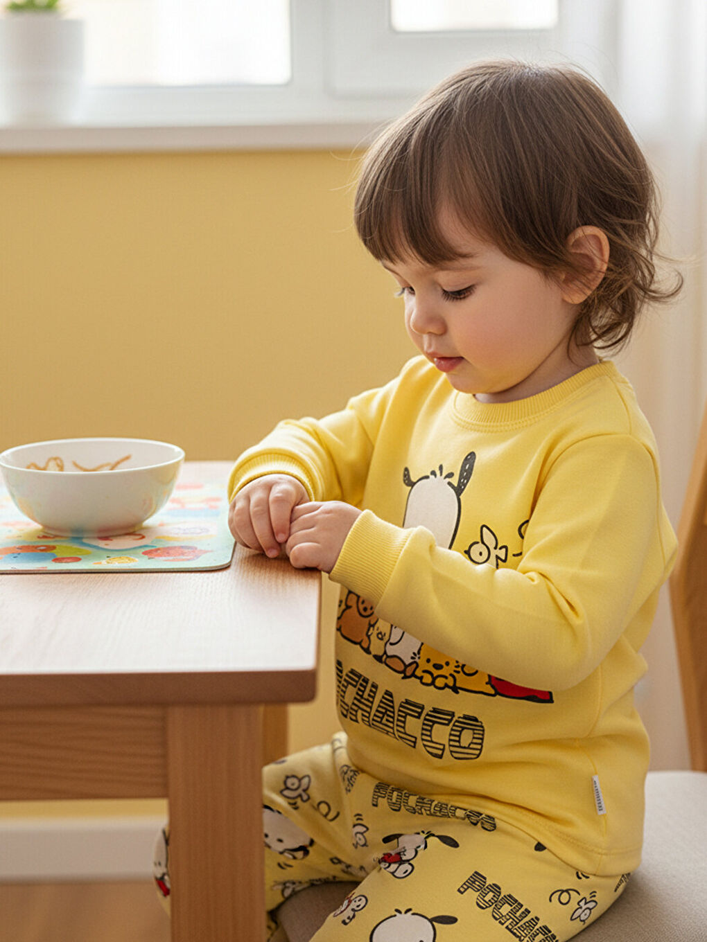 %100 Pamuklu Premium Kız Çocuk Sarı Yavru Köpekli Çocuk Pijama Takımı 1-6 Yaş-3