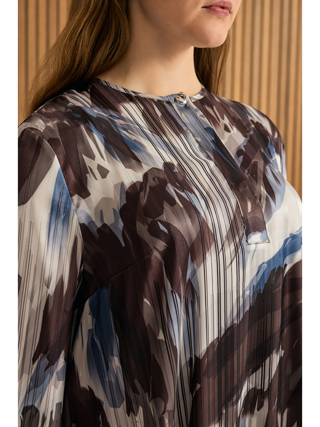 Kahverengi Desenli Elbise-3