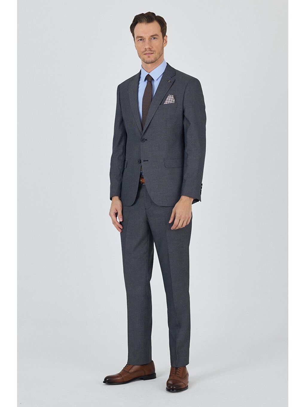 Koyu Antrasit Mono Yaka Esnek 6 Drop Comfort Fit Classic Takım Elbise 1001250152-1