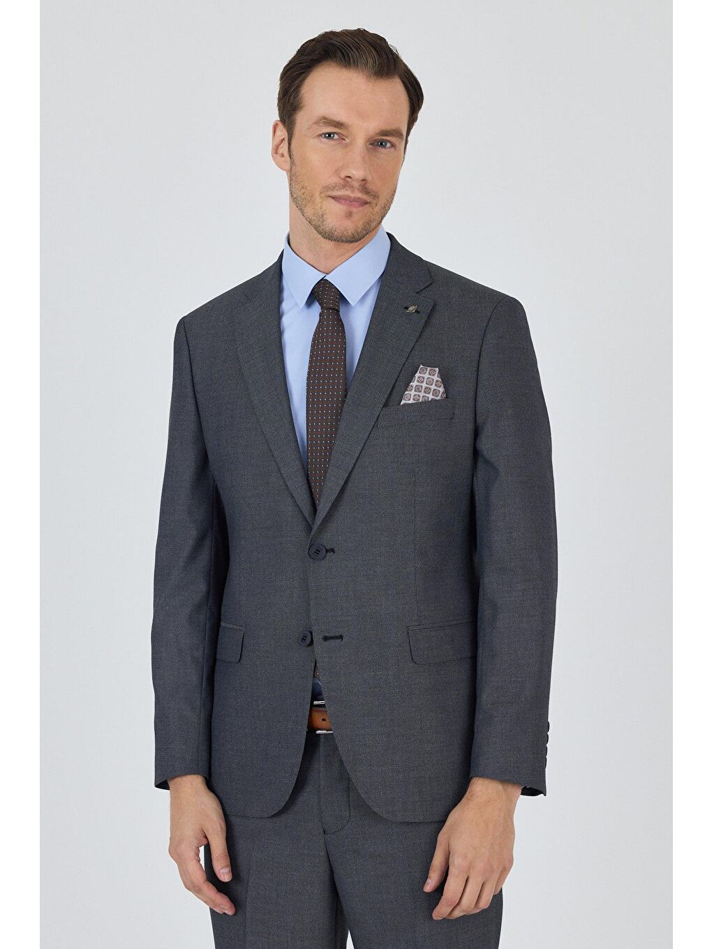 Koyu Antrasit Mono Yaka Esnek 6 Drop Comfort Fit Classic Takım Elbise 1001250152-2