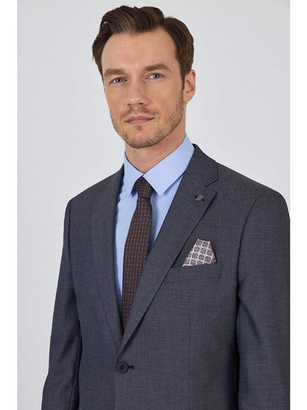 Koyu Antrasit Mono Yaka Esnek 6 Drop Comfort Fit Classic Takım Elbise 1001250152-3