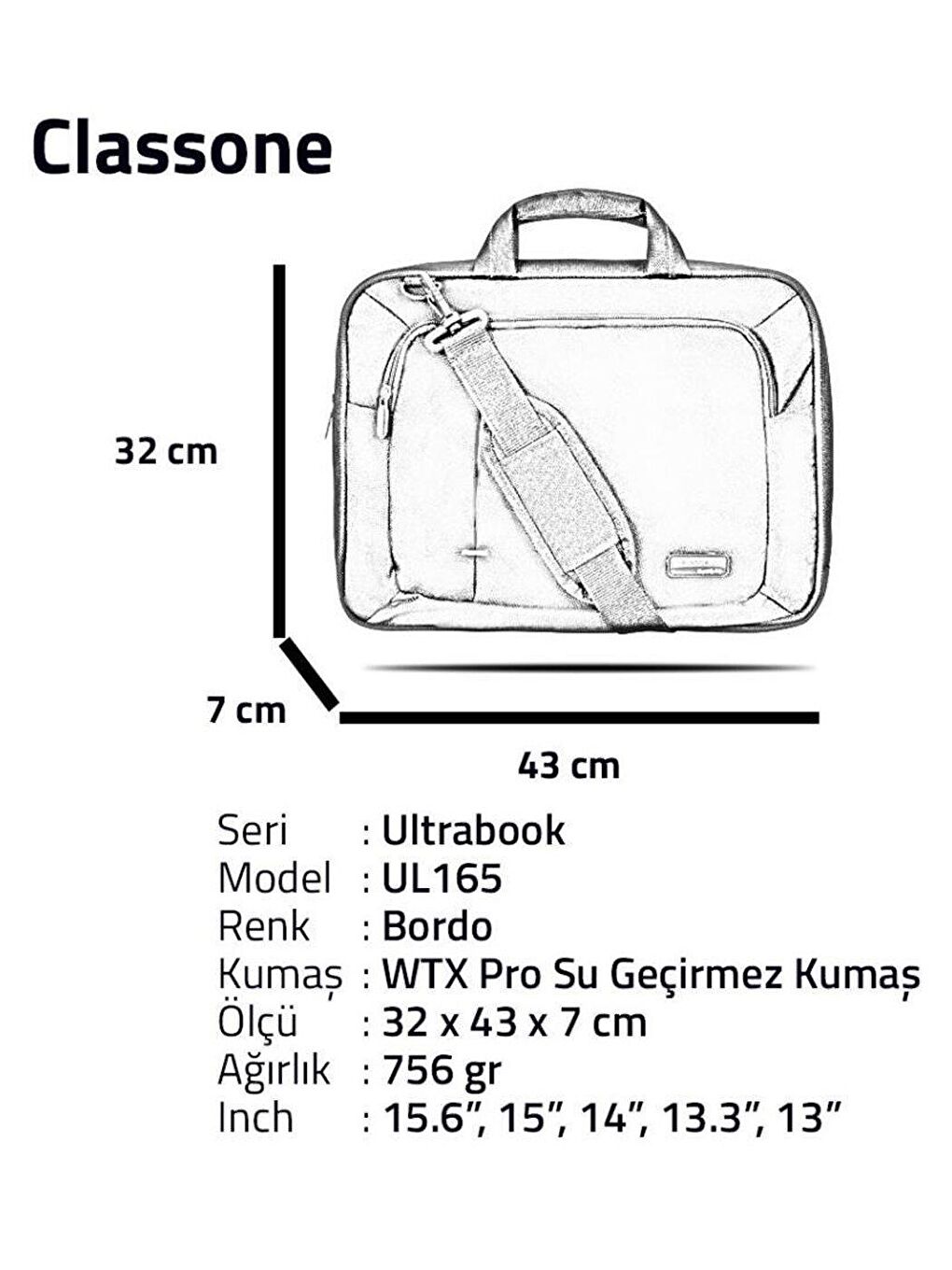 Bordo Su Geçirmez 15,6 inç Uyumlu Laptop Notebook El Çantası-3