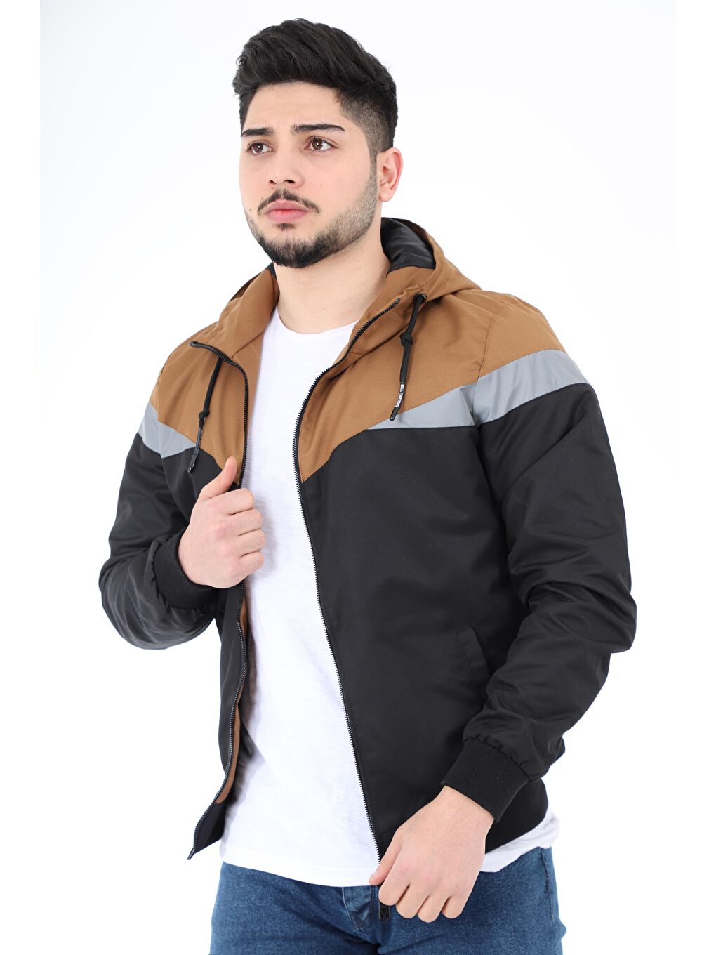 Kahverengi Bill Üçgen Parçalı Kapüşonlu Mevsimlik Mont 1220