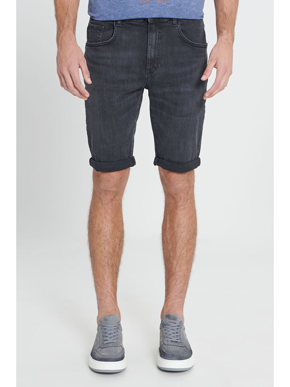 Erkek Antrasit Slim Fit Dar Kesim Pamuklu Esnek Denim Şort-1