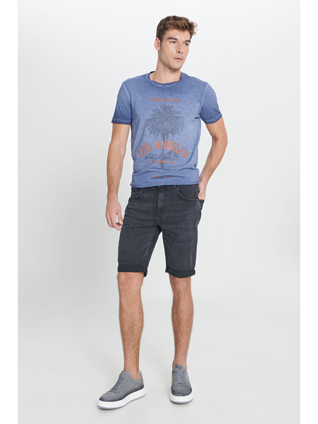 Erkek Antrasit Slim Fit Dar Kesim Pamuklu Esnek Denim Şort-3