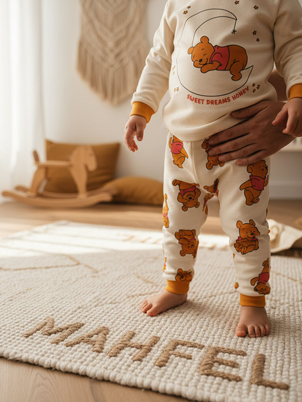 Ekru %100 Pamuklu Kız Çocuk Ballı Teddy Bear Baskılı Çocuk Pijama Takımı 1-6 Yaş-2