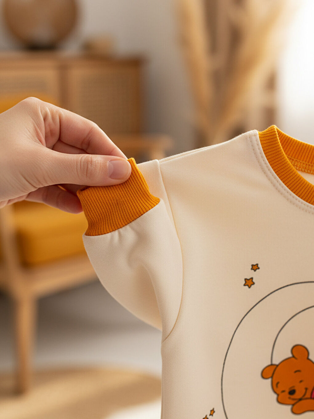 Ekru %100 Pamuklu Kız Çocuk Ballı Teddy Bear Baskılı Çocuk Pijama Takımı 1-6 Yaş-3