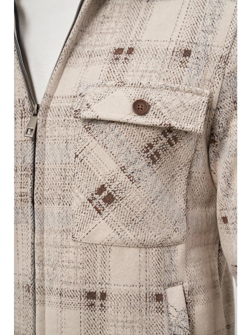 Kahverengi Taba Örme Bebe Yaka Kendinden Desenli Yırtmaçsız Astarsız Slim Fit Classic Mont 1007245157-5