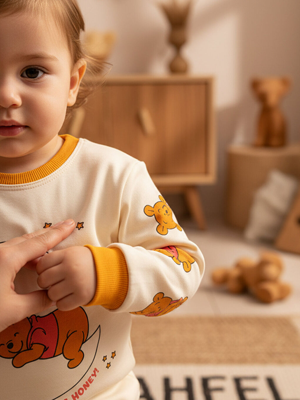 Ekru %100 Pamuklu Kız Çocuk Ballı Teddy Bear Baskılı Çocuk Pijama Takımı 1-6 Yaş-4