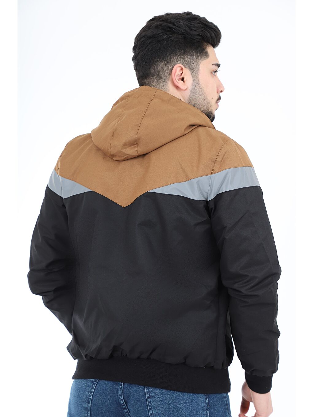 Kahverengi Bill Üçgen Parçalı Kapüşonlu Mevsimlik Mont 1220-2