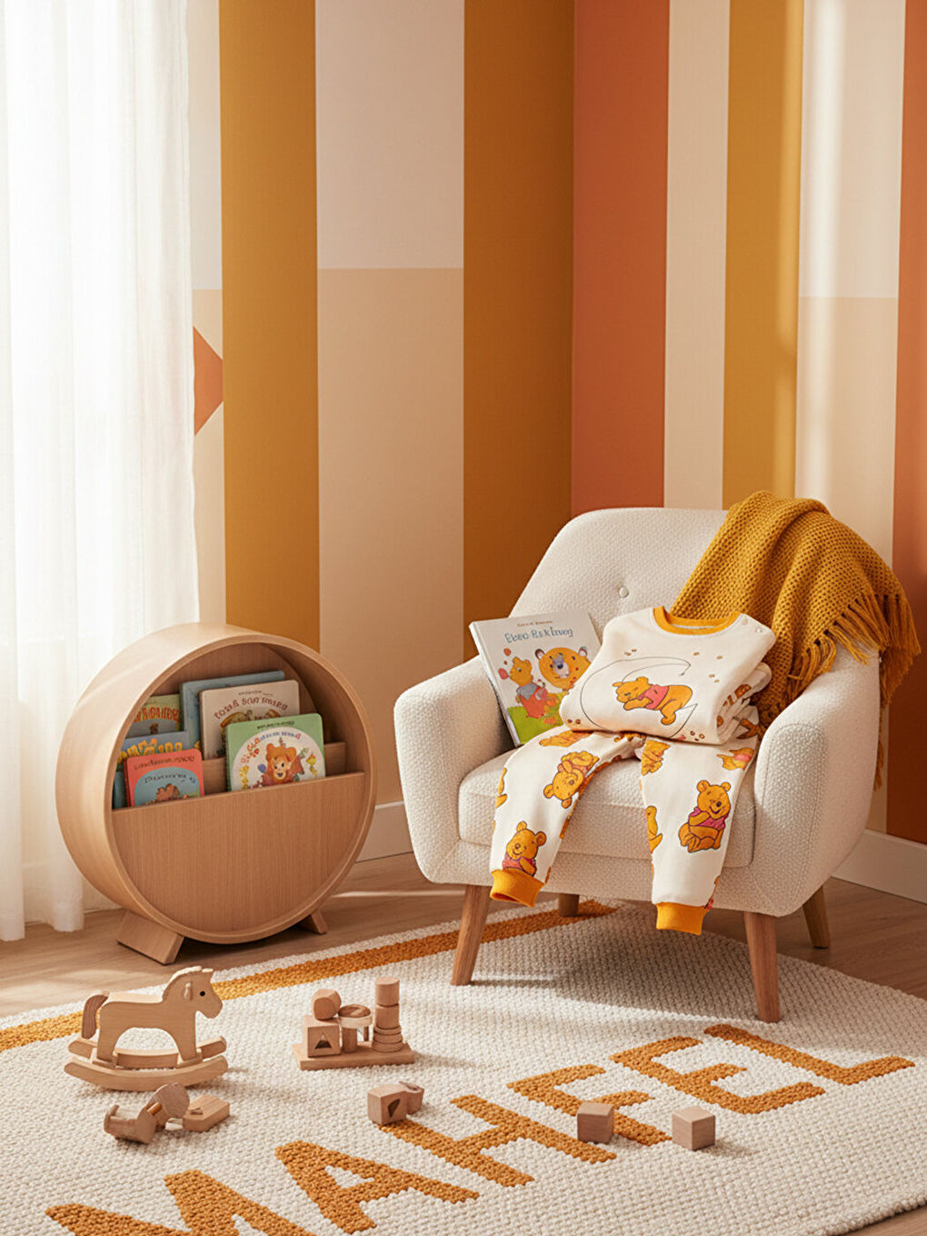 Ekru %100 Pamuklu Kız Çocuk Ballı Teddy Bear Baskılı Çocuk Pijama Takımı 1-6 Yaş-5