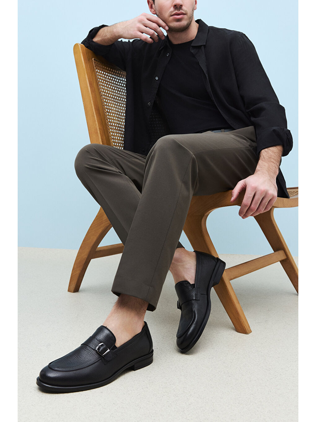 Erkek Hakiki Deri Ayakkabı 151986Z4073 Siyah-5